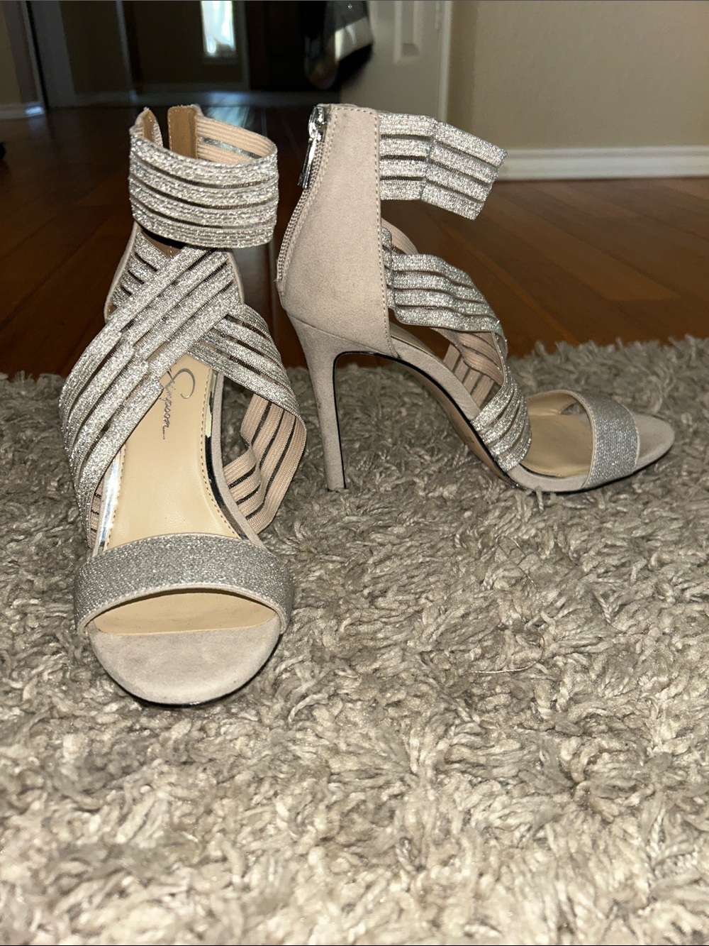 Jessica Simpson Glitter Strappy Nude High Heel Sandals